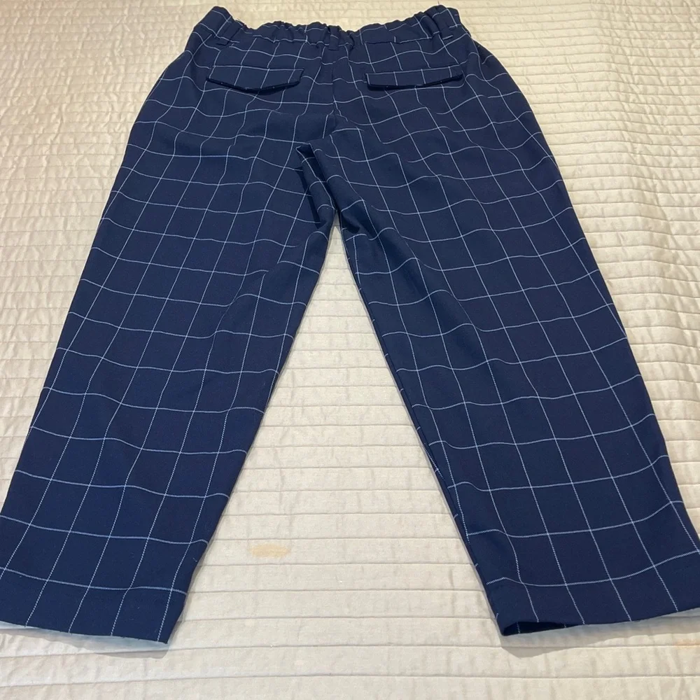 A NEW DAY  WOMENS SIZE 8 Navy Checkered PANTS ZIPPER FRONT ELASTIC WAISTBAND